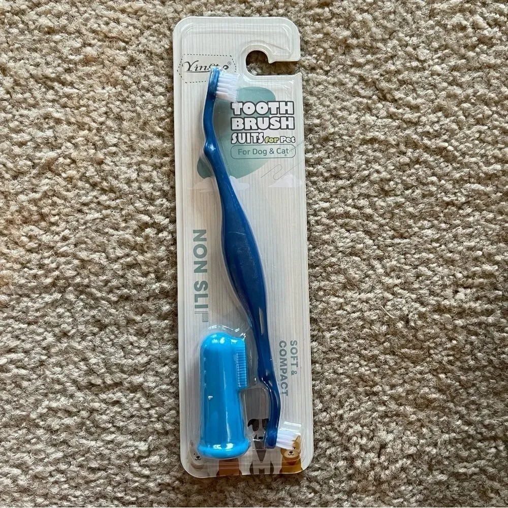 Pet Toothbrush and Finger Toothbrush. Soft Bristles. Oral Care For Pet. NEW​‎